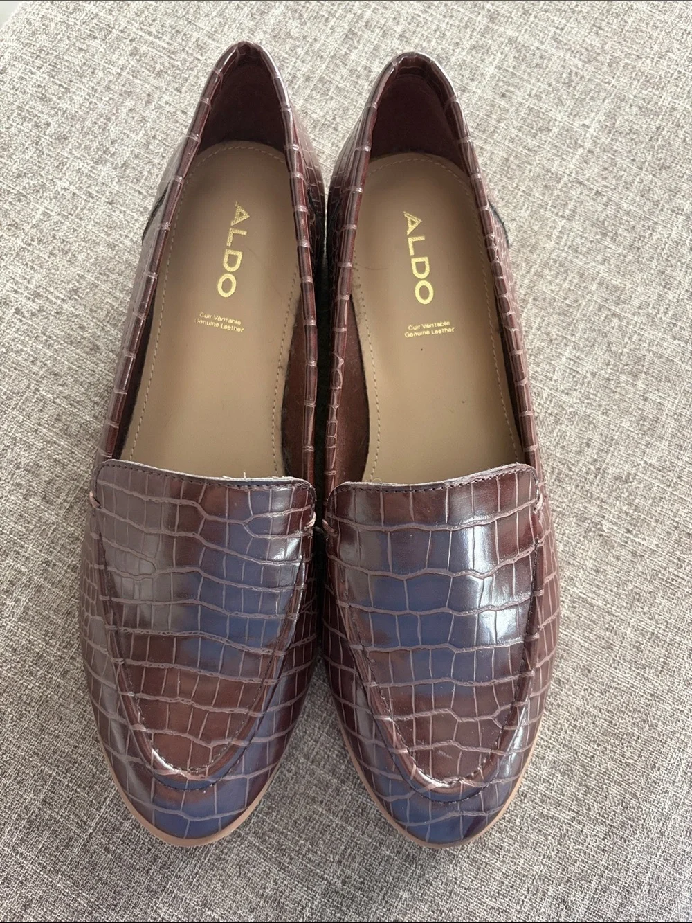 Aldo flex Brown Croc-Embossed Leather Loafers for Women size 6 36